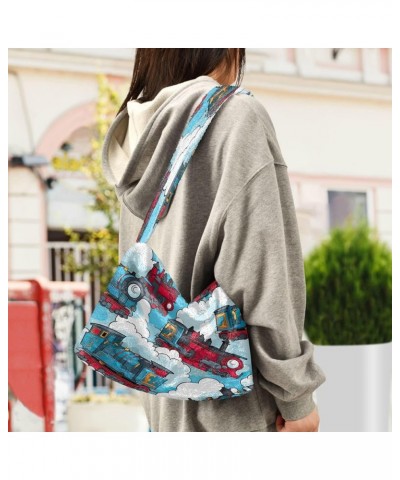 Watercolor Pumpkin in Fall Colors Lady Shoulder Bag, Tote Handbag, Womens Outdoor Bag Cartoon Trains-2 $14.24 Totes