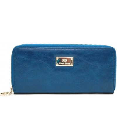 Anais Gvani Smooth Genuine Leather Zip-Around Wallet with Snakeskin Texture (E004 Black) E001 Blue $13.50 Wallets