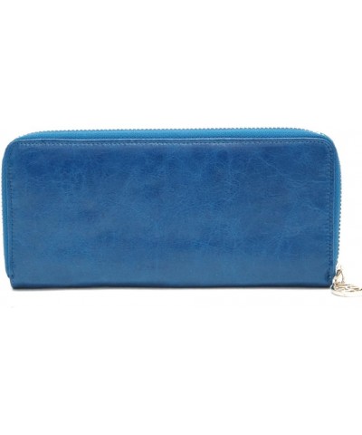 Anais Gvani Smooth Genuine Leather Zip-Around Wallet with Snakeskin Texture (E004 Black) E001 Blue $13.50 Wallets