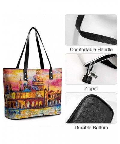 Womens Handbag Venice Landscape Leather Tote Bag Top Handle Satchel Bags For Lady $15.40 Totes