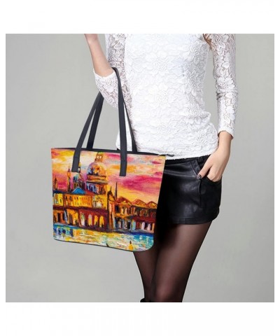 Womens Handbag Venice Landscape Leather Tote Bag Top Handle Satchel Bags For Lady $15.40 Totes