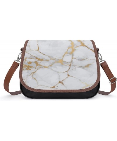 Printed Crossbody Bags Women City Leather Shoulder Bag Satchel Hobo Bags Trendy Marble Black And White Color6 $25.00 Hobo Bags