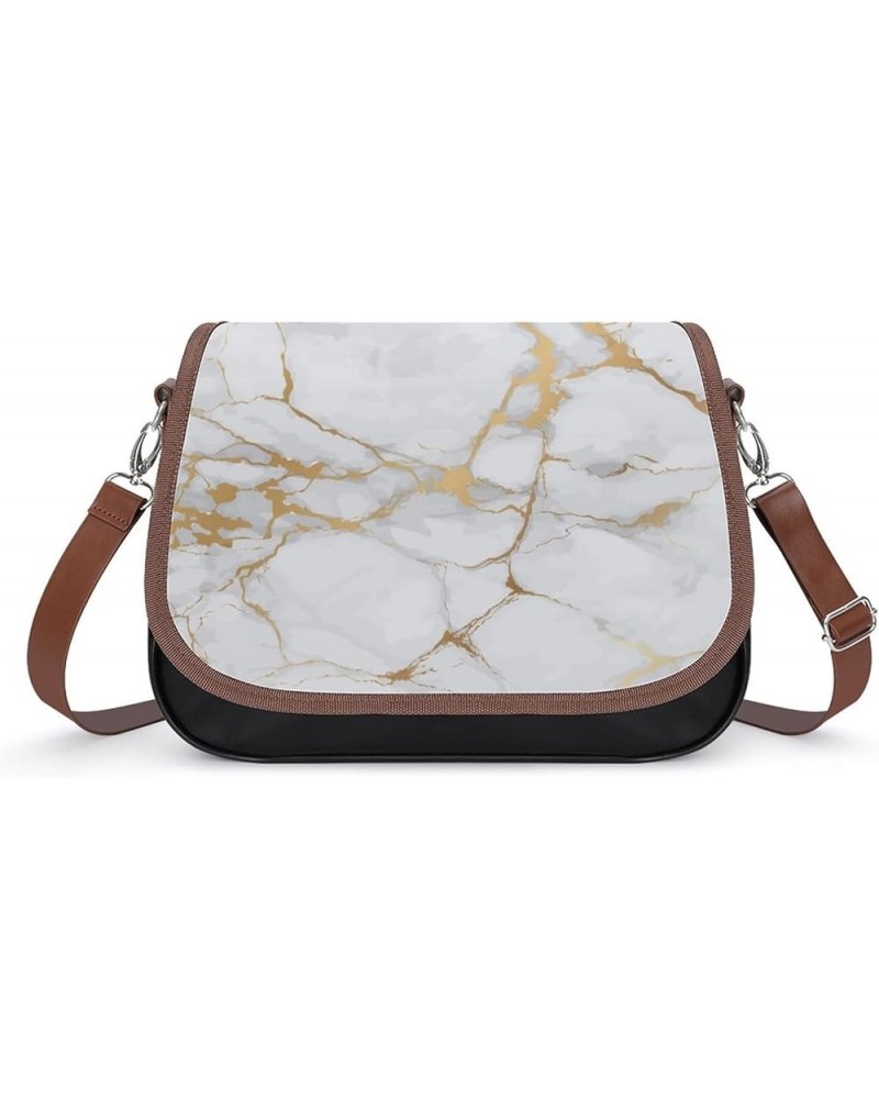 Printed Crossbody Bags Women City Leather Shoulder Bag Satchel Hobo Bags Trendy Marble Black And White Color6 $25.00 Hobo Bags