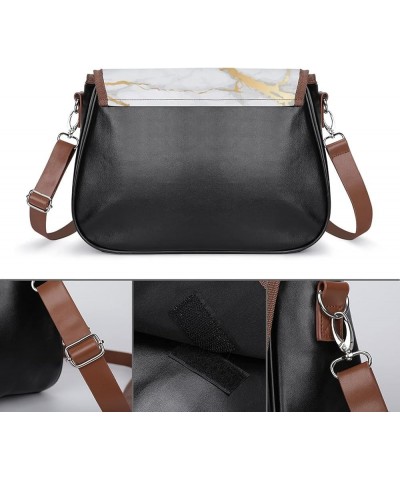 Printed Crossbody Bags Women City Leather Shoulder Bag Satchel Hobo Bags Trendy Marble Black And White Color6 $25.00 Hobo Bags