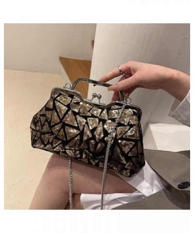 Women Sequins Evening Handbag Glitter Top Handle Purse Chain Cross-body Bag Blue B-gold $28.58 Evening Bags