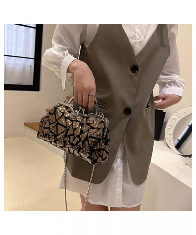 Women Sequins Evening Handbag Glitter Top Handle Purse Chain Cross-body Bag Blue B-gold $28.58 Evening Bags