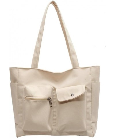 Canvas Tote Bag Purse for Women Canvas Shoulder Handbags Multi-pocket Satchel Bag Large Capacity Hobo Handbag White $25.95 Totes