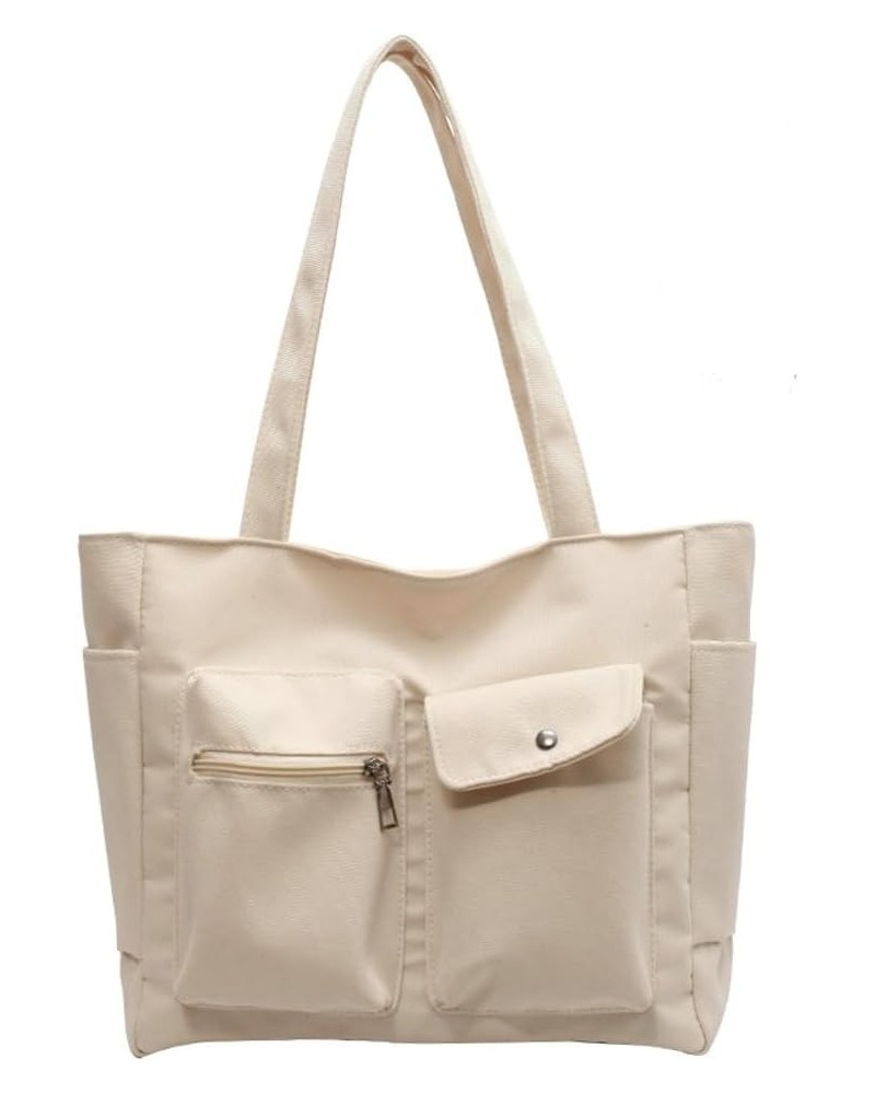 Canvas Tote Bag Purse for Women Canvas Shoulder Handbags Multi-pocket Satchel Bag Large Capacity Hobo Handbag White $25.95 Totes