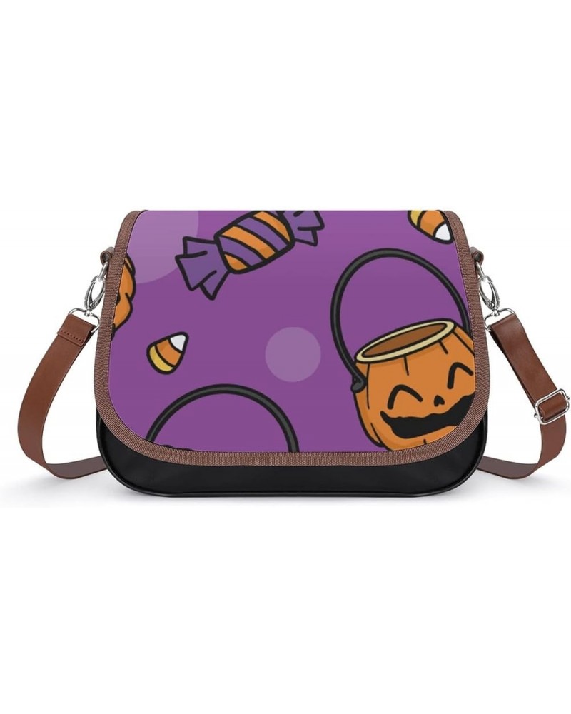 Printed Crossbody Bags Women City Leather Shoulder Bag Satchel Hobo Bags Trendy Purple Pumpkin Lantern Color5 $28.49 Hobo Bags