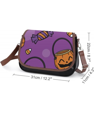 Printed Crossbody Bags Women City Leather Shoulder Bag Satchel Hobo Bags Trendy Purple Pumpkin Lantern Color5 $28.49 Hobo Bags