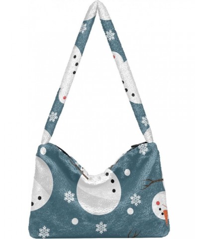 Happy Snowman Snowflakes Furry Tote Bag for Women Crossbody Bag Shoulder Purse Handbag Casual Handbags with Zipper for Fall $...