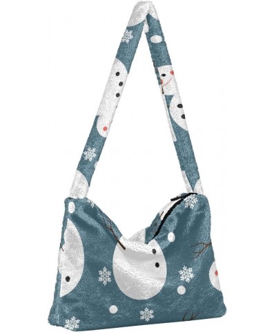 Happy Snowman Snowflakes Furry Tote Bag for Women Crossbody Bag Shoulder Purse Handbag Casual Handbags with Zipper for Fall $...