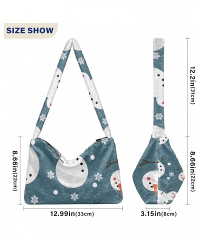 Happy Snowman Snowflakes Furry Tote Bag for Women Crossbody Bag Shoulder Purse Handbag Casual Handbags with Zipper for Fall $...