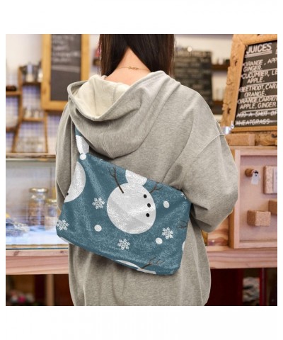 Happy Snowman Snowflakes Furry Tote Bag for Women Crossbody Bag Shoulder Purse Handbag Casual Handbags with Zipper for Fall $...