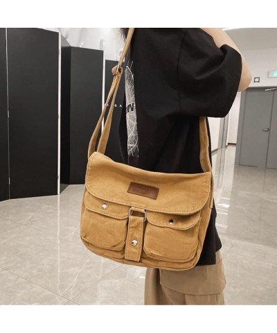 Canvas Tote Bag with Multiple Pockets Large Hobo Bag Crossbody Shoulder Bag Top Handle Handbag for Women and Men Light Brown ...