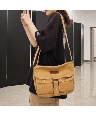 Canvas Tote Bag with Multiple Pockets Large Hobo Bag Crossbody Shoulder Bag Top Handle Handbag for Women and Men Light Brown ...