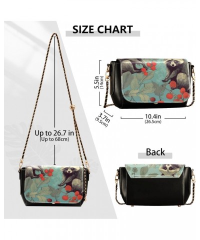 Cute Raccoons Leather Crossbody Bag for Women Small Handbag with Chain Strap, Flip-Top Crossbody Purse $21.19 Crossbody Bags