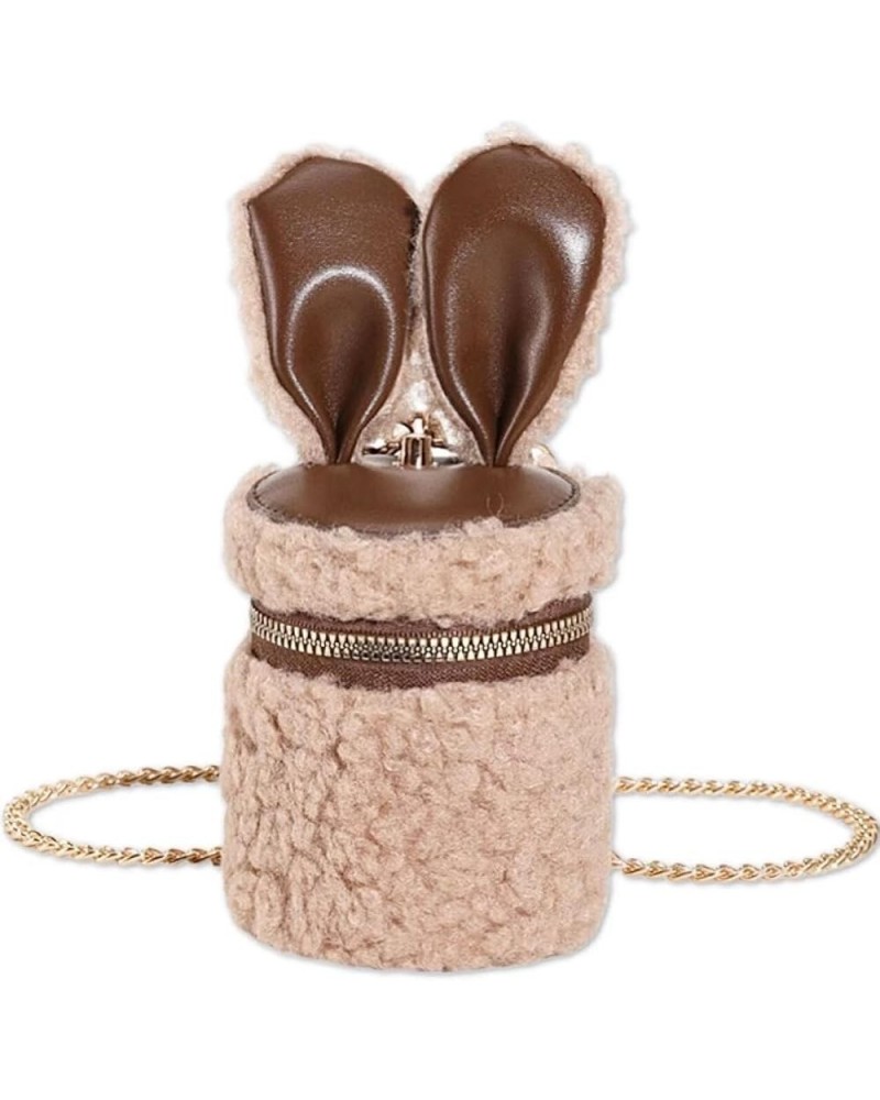 Cute Bucket Crossbody Bag for Women Girls Mini Furry Purse Handbags Fuzzy Designer Shoulder Bag Rabbit Ears Khaki $10.32 Shou...