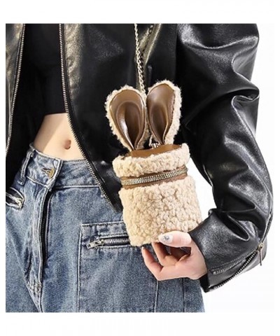 Cute Bucket Crossbody Bag for Women Girls Mini Furry Purse Handbags Fuzzy Designer Shoulder Bag Rabbit Ears Khaki $10.32 Shou...