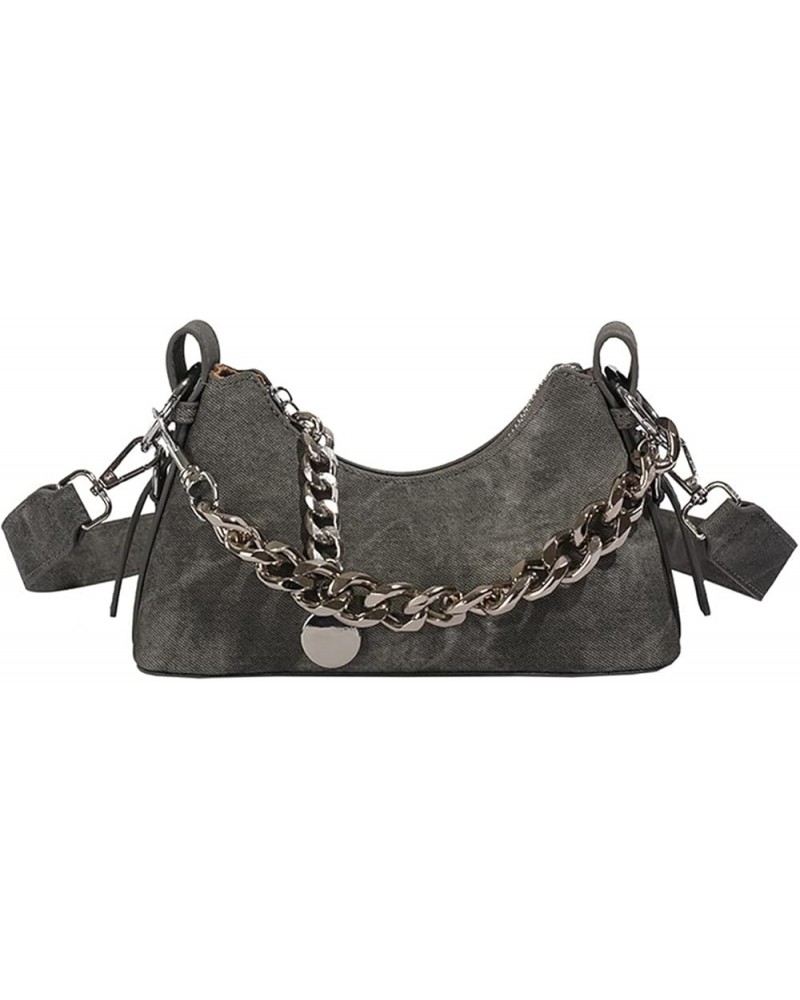 Denim Hobo Bag for Women Shoulder Crossbody Bag Small Totes Retro Handbag Purse Top Handle Bag with Chain Gray $15.99 Totes