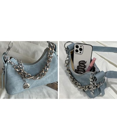 Denim Hobo Bag for Women Shoulder Crossbody Bag Small Totes Retro Handbag Purse Top Handle Bag with Chain Gray $15.99 Totes