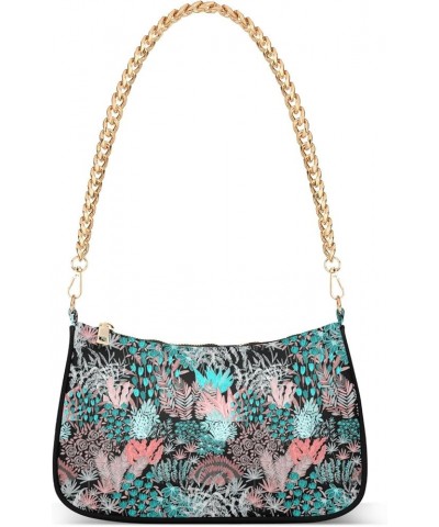 Mushrooms on Pink Leopard Woman Purse Gold Chain Shoulder Bag with Zipper Creative Artistic Floral $13.64 Shoulder Bags