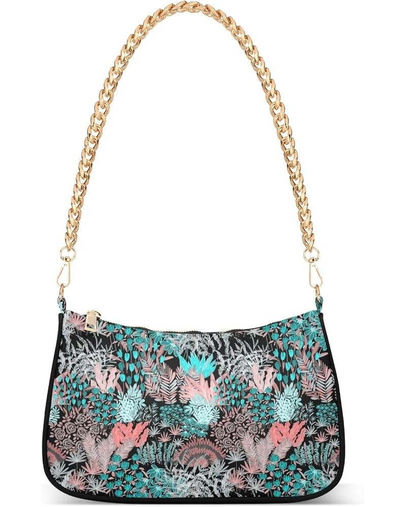 Mushrooms on Pink Leopard Woman Purse Gold Chain Shoulder Bag with Zipper Creative Artistic Floral $13.64 Shoulder Bags