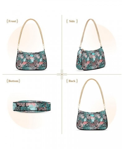 Mushrooms on Pink Leopard Woman Purse Gold Chain Shoulder Bag with Zipper Creative Artistic Floral $13.64 Shoulder Bags