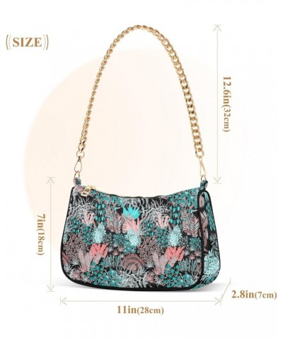 Mushrooms on Pink Leopard Woman Purse Gold Chain Shoulder Bag with Zipper Creative Artistic Floral $13.64 Shoulder Bags