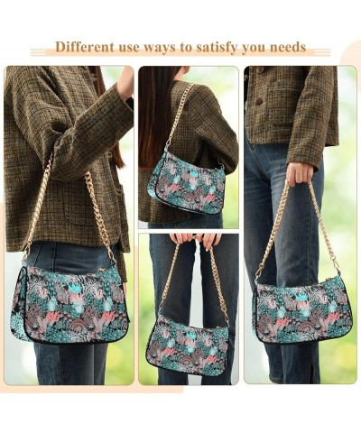 Mushrooms on Pink Leopard Woman Purse Gold Chain Shoulder Bag with Zipper Creative Artistic Floral $13.64 Shoulder Bags