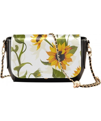 Sunflower Leaves White Crossbody bags for Women Small Crossbody Purses with Chain Strap Cross Body Bag Cell Phone Purse for W...