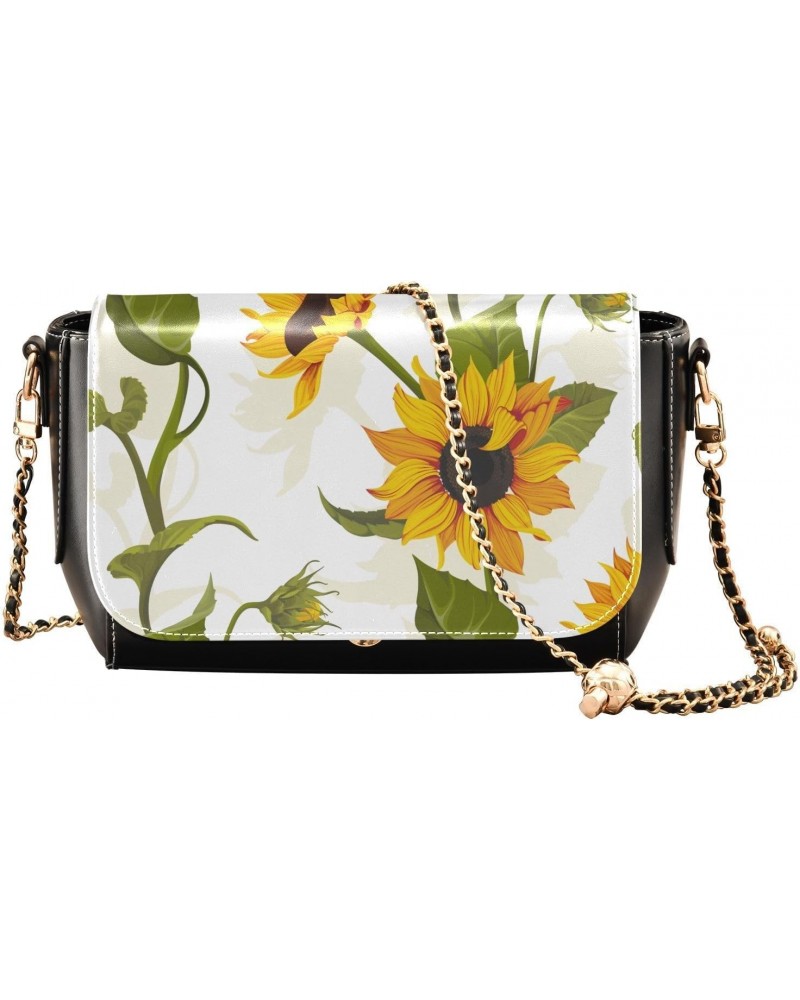 Sunflower Leaves White Crossbody bags for Women Small Crossbody Purses with Chain Strap Cross Body Bag Cell Phone Purse for W...