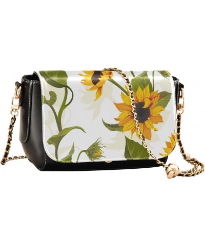 Sunflower Leaves White Crossbody bags for Women Small Crossbody Purses with Chain Strap Cross Body Bag Cell Phone Purse for W...