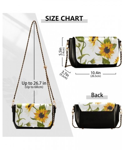 Sunflower Leaves White Crossbody bags for Women Small Crossbody Purses with Chain Strap Cross Body Bag Cell Phone Purse for W...