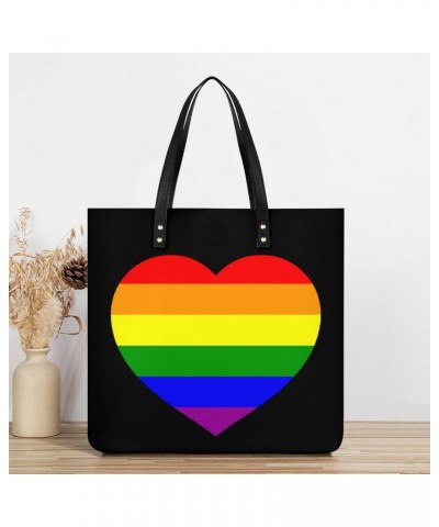 LGBT Gay Pride Flag Tote Bags PU Leather Shoulder Bag Purses Work Tote Handbags for Women Men $16.34 Totes