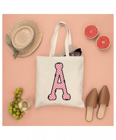 Pink Buffalo Plaid Alphabet Monogram Letter Initial E Canvas Tote Bag with Handle Cute Book Bag Shopping Shoulder Bag for Wom...