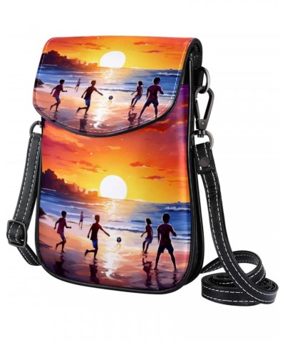 Faux Leather Crossbody Bag for Women, Messenger Bag, Shoulder Bag, sunset pattern beach and football game $15.58 Crossbody Bags