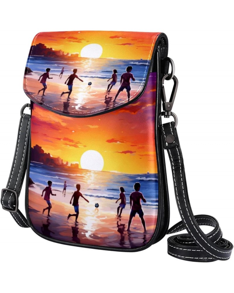 Faux Leather Crossbody Bag for Women, Messenger Bag, Shoulder Bag, sunset pattern beach and football game $15.58 Crossbody Bags