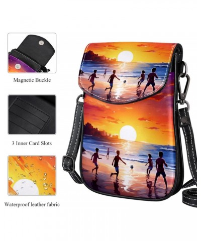 Faux Leather Crossbody Bag for Women, Messenger Bag, Shoulder Bag, sunset pattern beach and football game $15.58 Crossbody Bags