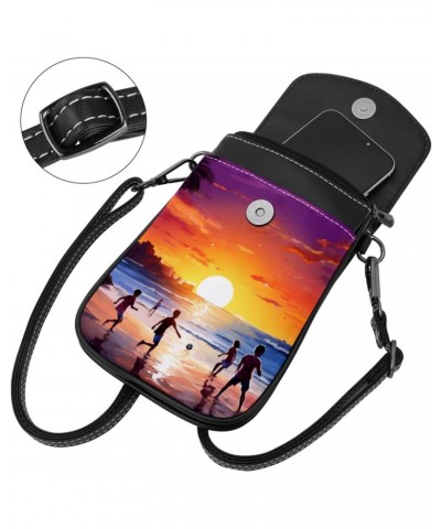 Faux Leather Crossbody Bag for Women, Messenger Bag, Shoulder Bag, sunset pattern beach and football game $15.58 Crossbody Bags