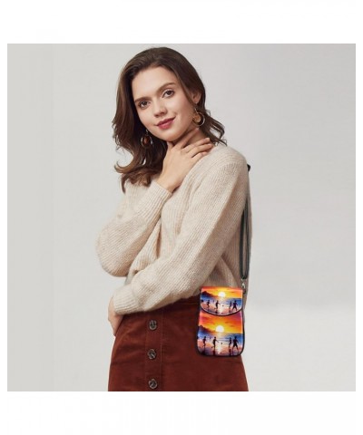 Faux Leather Crossbody Bag for Women, Messenger Bag, Shoulder Bag, sunset pattern beach and football game $15.58 Crossbody Bags