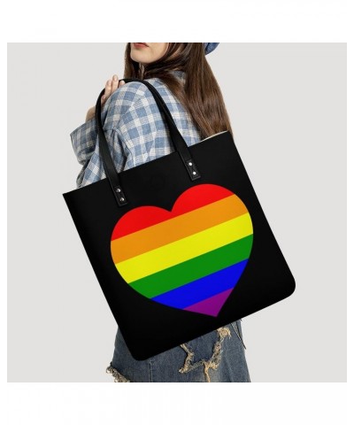 LGBT Gay Pride Flag Tote Bags PU Leather Shoulder Bag Purses Work Tote Handbags for Women Men $16.34 Totes