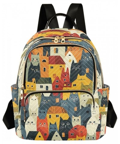 Colorful Cat Kitten House Women Backpack Purse Ladies Fashion Shoulder Bag Daypack Travel Bag 7.5L Medium $14.88 Backpacks