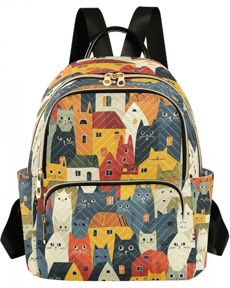 Colorful Cat Kitten House Women Backpack Purse Ladies Fashion Shoulder Bag Daypack Travel Bag 7.5L Medium $14.88 Backpacks