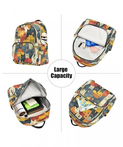 Colorful Cat Kitten House Women Backpack Purse Ladies Fashion Shoulder Bag Daypack Travel Bag 7.5L Medium $14.88 Backpacks