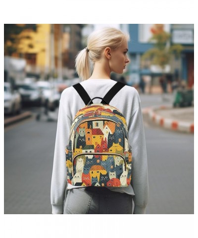 Colorful Cat Kitten House Women Backpack Purse Ladies Fashion Shoulder Bag Daypack Travel Bag 7.5L Medium $14.88 Backpacks