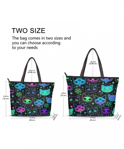 Womens Tote Bag, Cute Cat Witchcraft Moon Star Ladies Zip Shoulder Handbags $12.00 Shoulder Bags