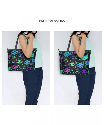 Womens Tote Bag, Cute Cat Witchcraft Moon Star Ladies Zip Shoulder Handbags $12.00 Shoulder Bags