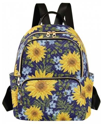 Sunflower Blue Flowers-leaves Fashion Travel Backpack for Women Multi Pockets Lightweight Purse for Women-M Multicolor Small ...