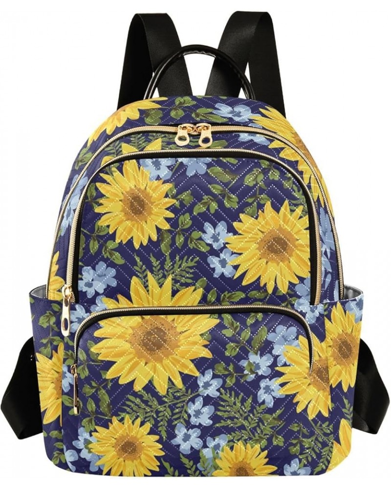 Sunflower Blue Flowers-leaves Fashion Travel Backpack for Women Multi Pockets Lightweight Purse for Women-M Multicolor Small ...